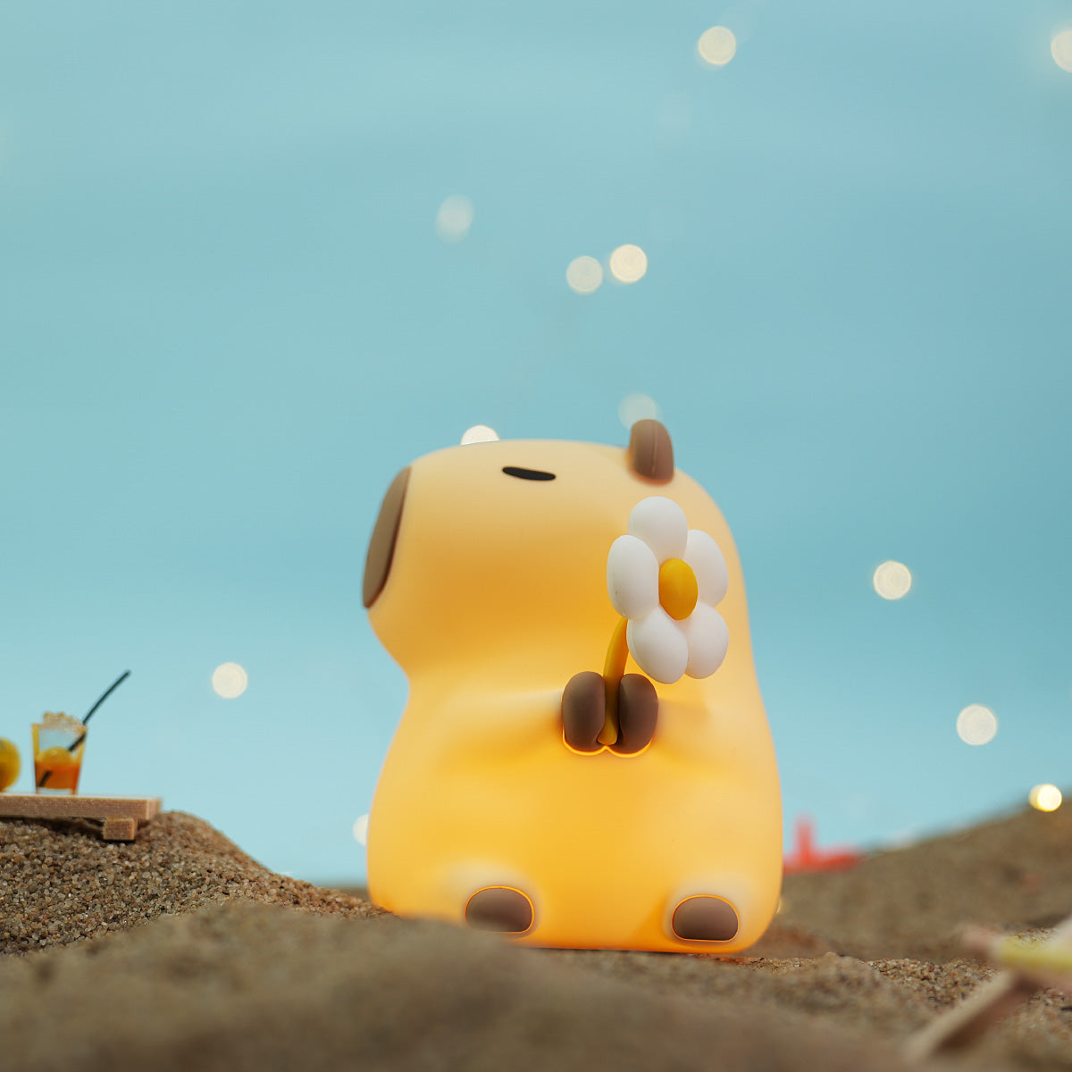 Huggwaii Flower Capybara Squishy Silicone Night Light - Perfect Gift for Kids and Girls