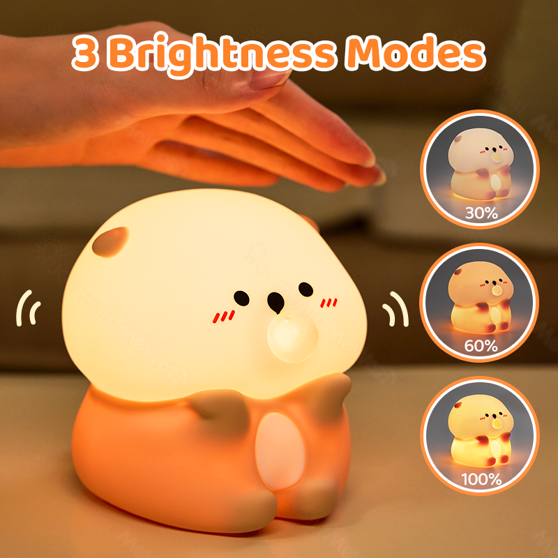 Huggwaii Otter Bubble Blowing Baby Squishy Silicone Night Light Soft Glow Adorable Funny Perfect for Gift