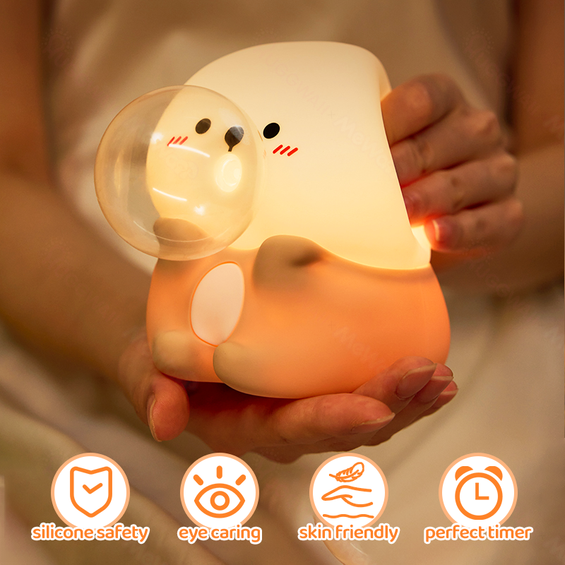 Huggwaii Otter Bubble Blowing Baby Squishy Silicone Night Light Soft Glow Adorable Funny Perfect for Gift