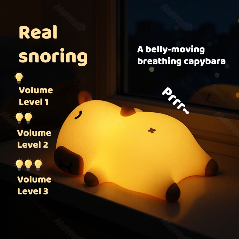 Huggwaii Sleeping Capybara Breathing Squishy Silicone Companion Sound LED Night Light Perfect Gift