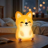 Huggwaii Corgi Puppy Adorable Squishy Silicone  LED Night Light - Perfect Gift for Kids and Girls
