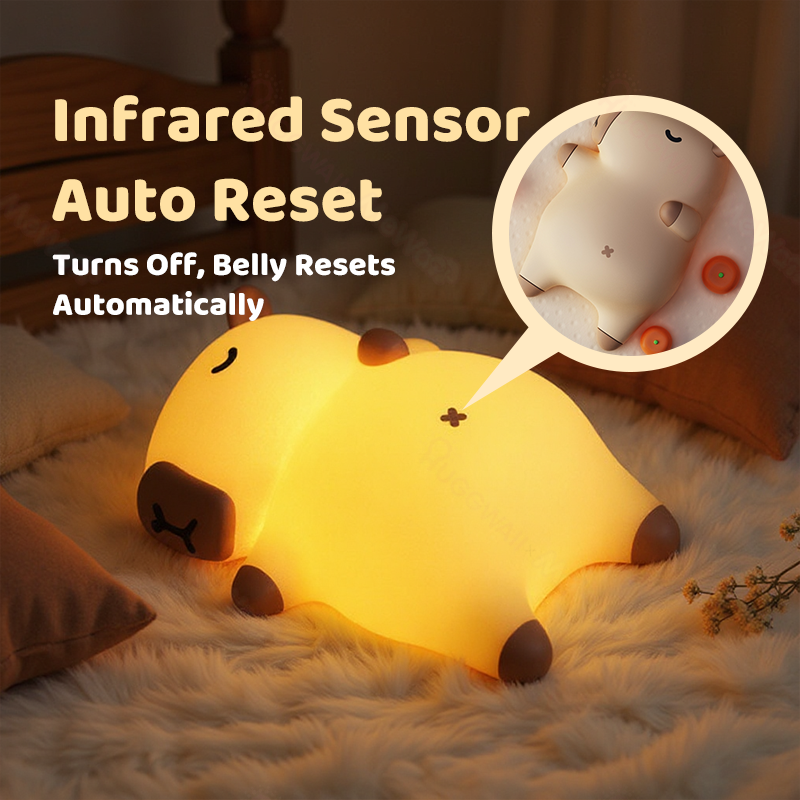 Huggwaii Sleeping Capybara Breathing Squishy Silicone Companion Sound LED Night Light Perfect Gift