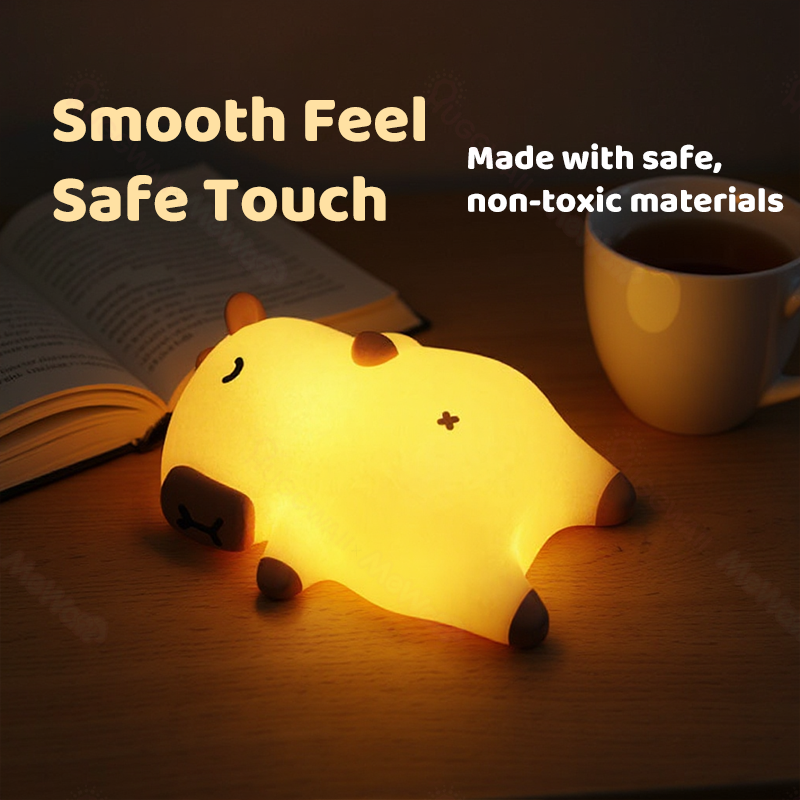 Huggwaii Sleeping Capybara Breathing Squishy Silicone Companion Sound LED Night Light Perfect Gift