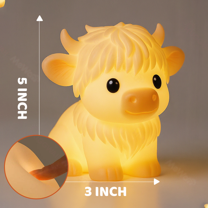 Huggwaii Highland Cow Silicone Squishy LED Night Light - Perfect Gift for Kids and Girls