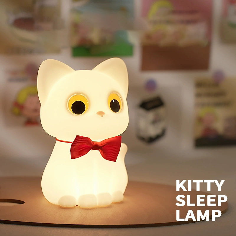 Huggwaii Squishy Silicone Bowtie Cat LED Night Light - Perfect Gift for Kids and Girls