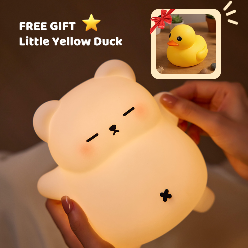 Huggwaii Breathing Bear Snuggly  Squishy Silicone Sleeping Companion Sound LED Night Light Perfect Gift