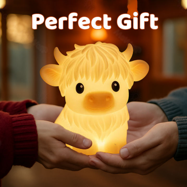 Huggwaii Highland Cow Silicone Squishy LED Night Light - Perfect Gift for Kids and Girls