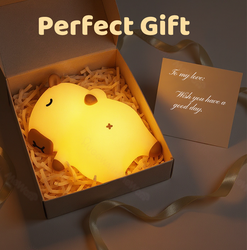 Huggwaii Sleeping Capybara Breathing Squishy Silicone Companion Sound LED Night Light Perfect Gift