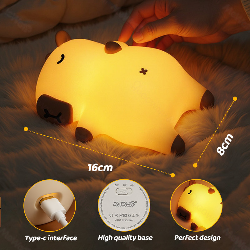 Huggwaii Sleeping Capybara Breathing Squishy Silicone Companion Sound LED Night Light Perfect Gift