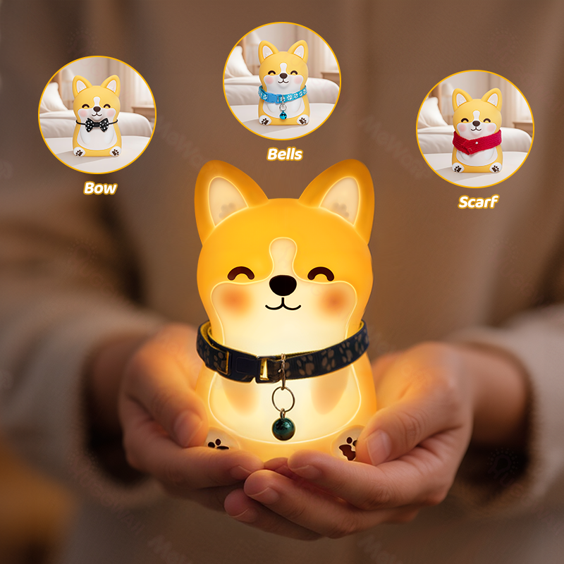 Huggwaii Corgi Puppy Adorable Squishy Silicone  LED Night Light - Perfect Gift for Kids and Girls