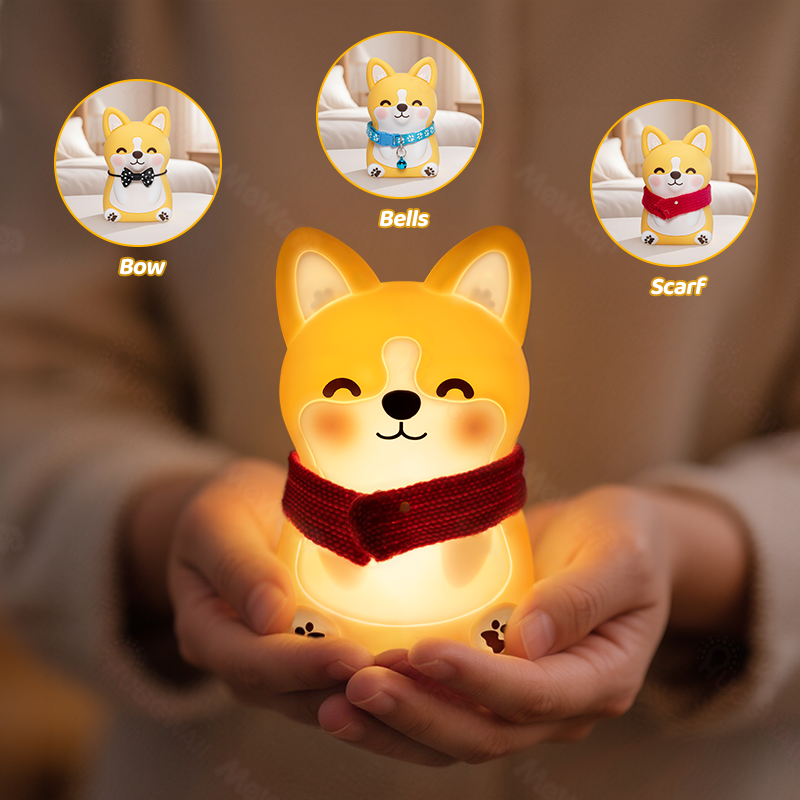 Huggwaii Corgi Puppy Adorable Squishy Silicone  LED Night Light - Perfect Gift for Kids and Girls