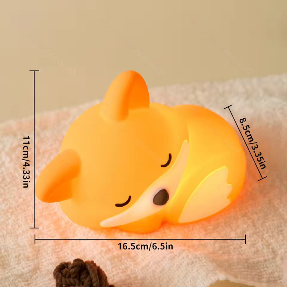 Huggwaii Fox Night Light with Curled Tail Silicone Squishy Animal Design Lamp Perfect Gift