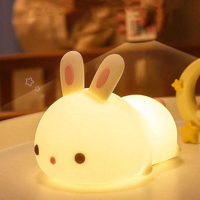 Huggwaii Squishy Silicone Lazy Rabbit LED Night Light - Perfect Gift for Kids and Girls