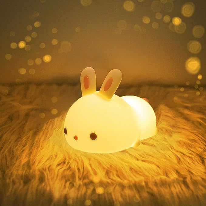 Huggwaii Squishy Silicone Lazy Rabbit LED Night Light - Perfect Gift for Kids and Girls