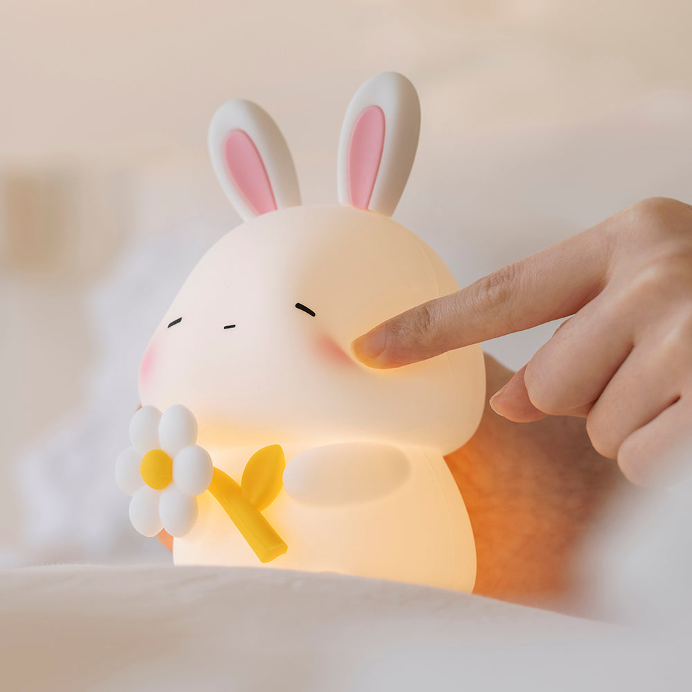 Huggwaii Squishy Silicone Sleepy Bunny LED Night Light - Perfect Gift for Kids and Girls