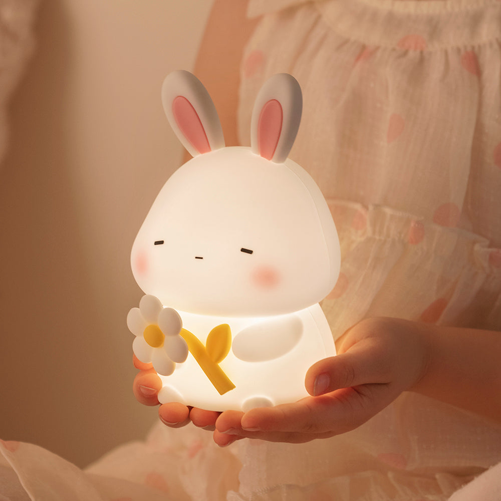 Huggwaii Squishy Silicone Sleepy Bunny LED Night Light - Perfect Gift for Kids and Girls