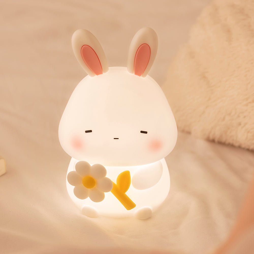 Huggwaii Squishy Silicone Sleepy Bunny LED Night Light - Perfect Gift for Kids and Girls