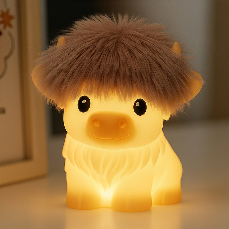 Huggwaii Highland Cow Silicone Squishy LED Night Light - Perfect Gift for Kids and Girls