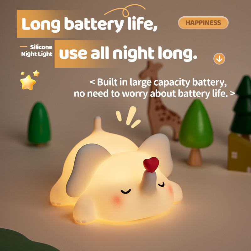 Huggwaii Squishy Silicone Love Elephant LED Night Light - Perfect Gift for Kids and Girls