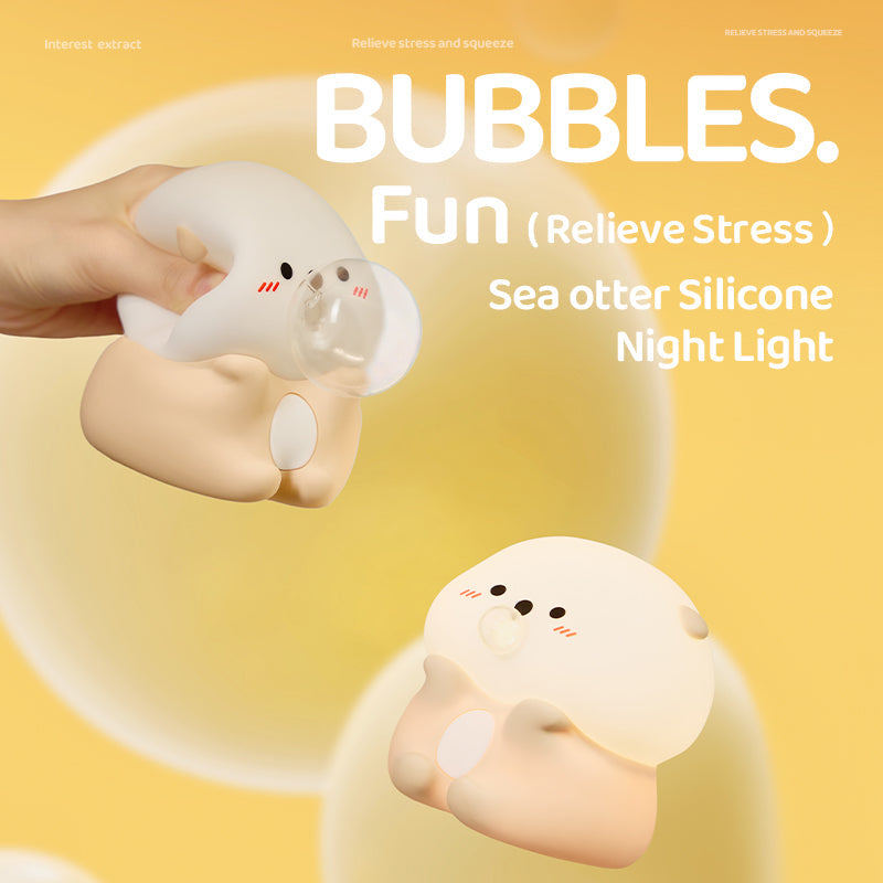 Huggwaii Otter Bubble Blowing Baby Squishy Silicone Night Light Soft Glow Adorable Funny Perfect for Gift