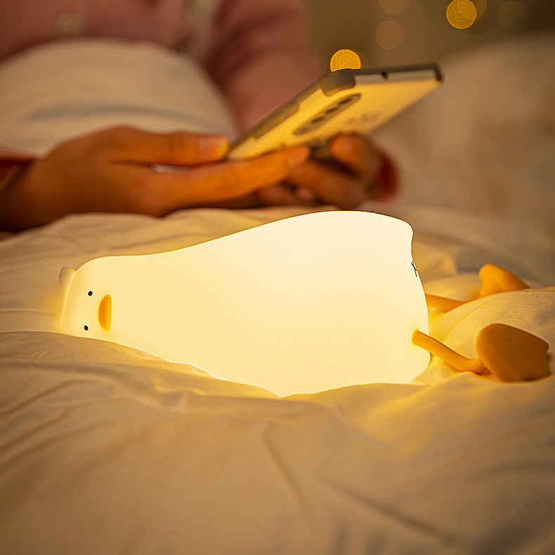 Huggwaii Squishy Silicone Lazy Duck LED Night Light - Perfect Gift for Kids and Girls