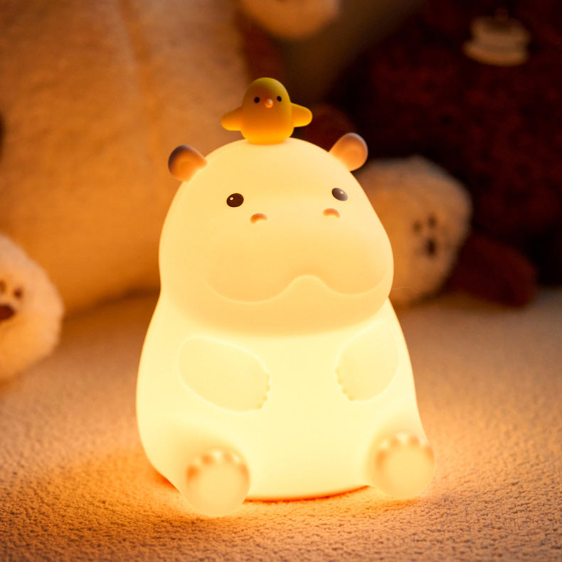 Huggwaii Hippo with Duck Adorable  Squishy Silicone Night Light Perfect Gift