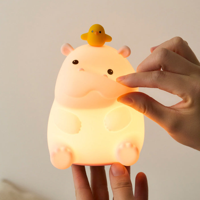 Huggwaii Hippo with Duck Adorable  Squishy Silicone Night Light Perfect Gift