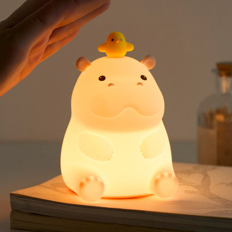 Huggwaii Hippo with Duck Adorable  Squishy Silicone Night Light Perfect Gift