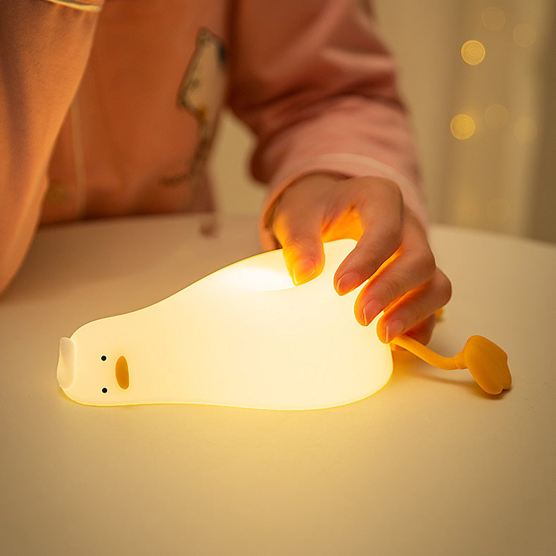 Huggwaii Squishy Silicone Lazy Duck LED Night Light - Perfect Gift for Kids and Girls