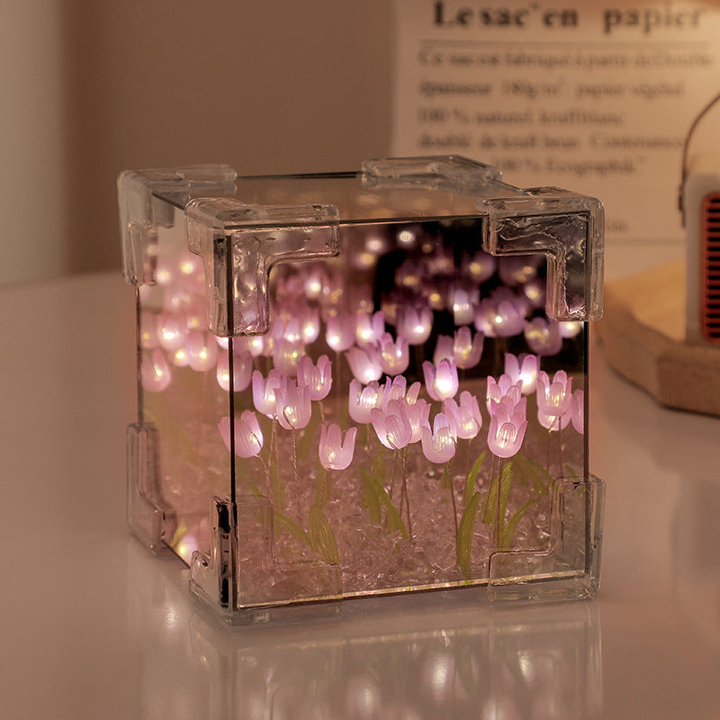 Handcrafted DIY Tulips Mirror LED Night Light For Gift USB plug Plug-In Tulips Lamp