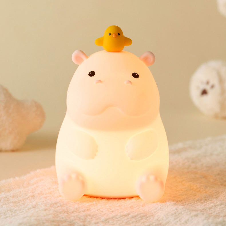 Huggwaii Hippo with Duck Adorable  Squishy Silicone Night Light Perfect Gift