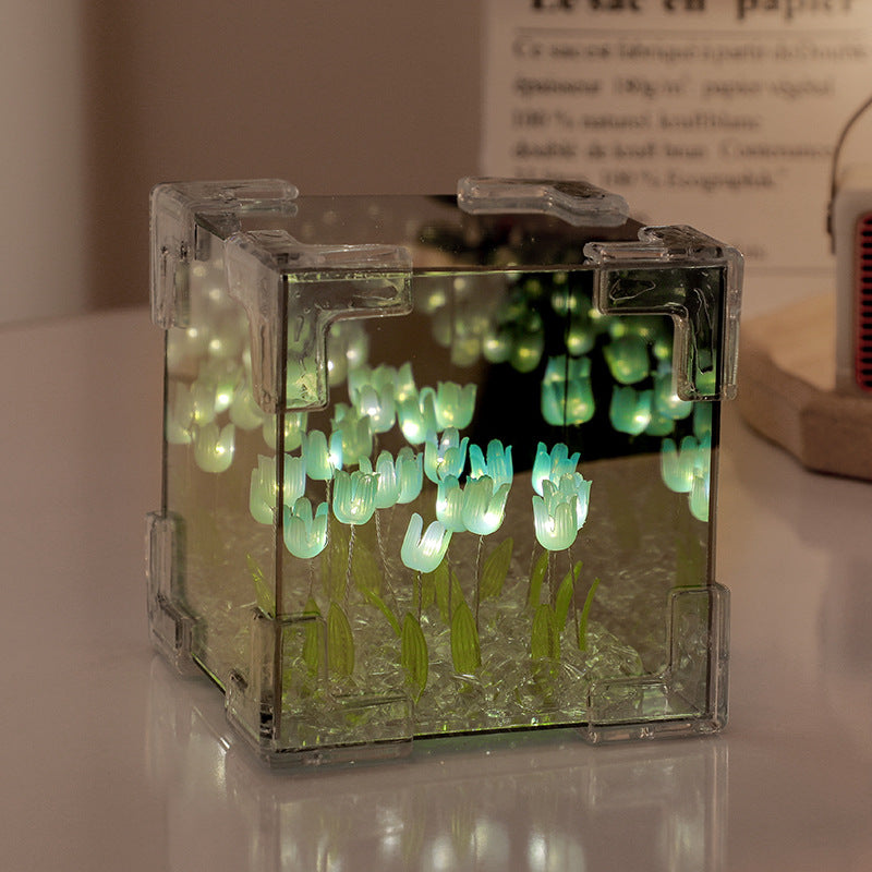 Handcrafted DIY Tulips Mirror LED Night Light For Gift USB plug Plug-In Tulips Lamp