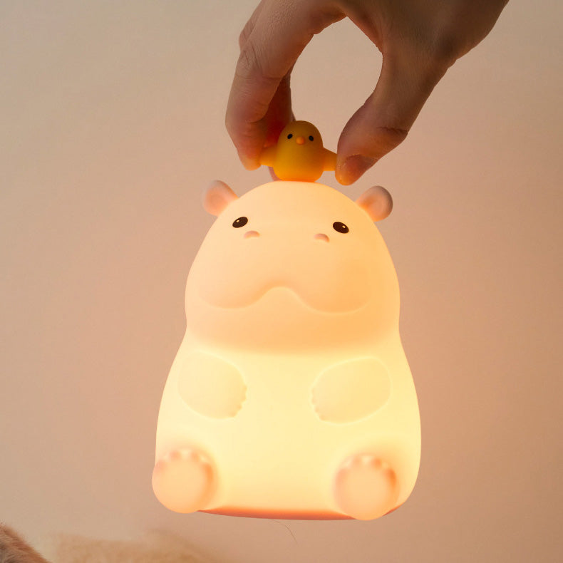 Huggwaii Hippo with Duck Adorable  Squishy Silicone Night Light Perfect Gift