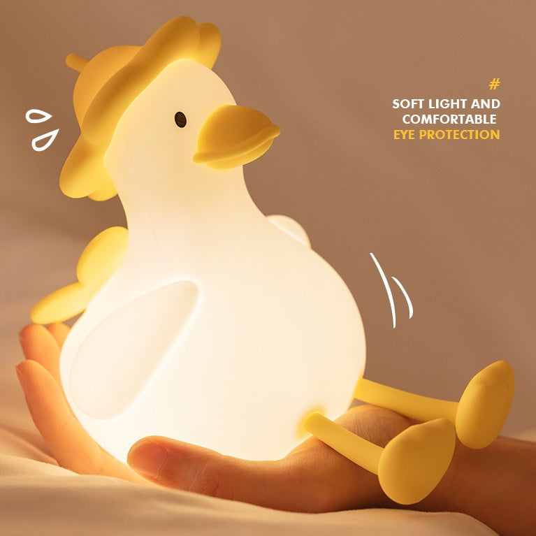 Huggwaii Squishy Silicone Hiking Duck LED Night Light - Cozy Gift for Kids and Girls