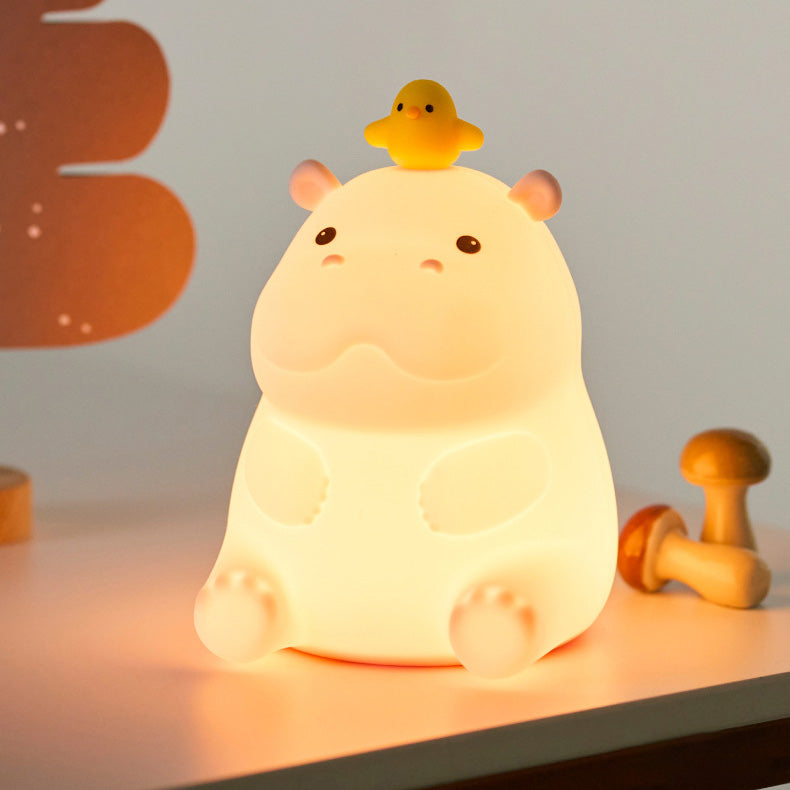 Huggwaii Hippo with Duck Adorable  Squishy Silicone Night Light Perfect Gift