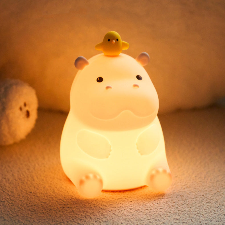 Huggwaii Hippo with Duck Adorable  Squishy Silicone Night Light Perfect Gift