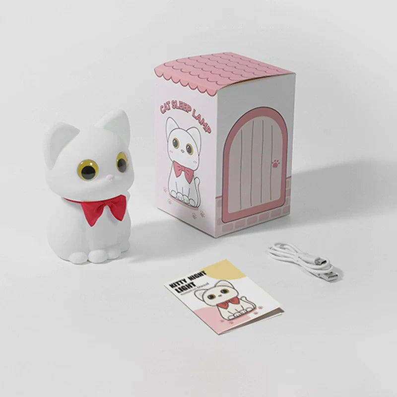 Huggwaii Squishy Silicone Bowtie Cat LED Night Light - Perfect Gift for Kids and Girls