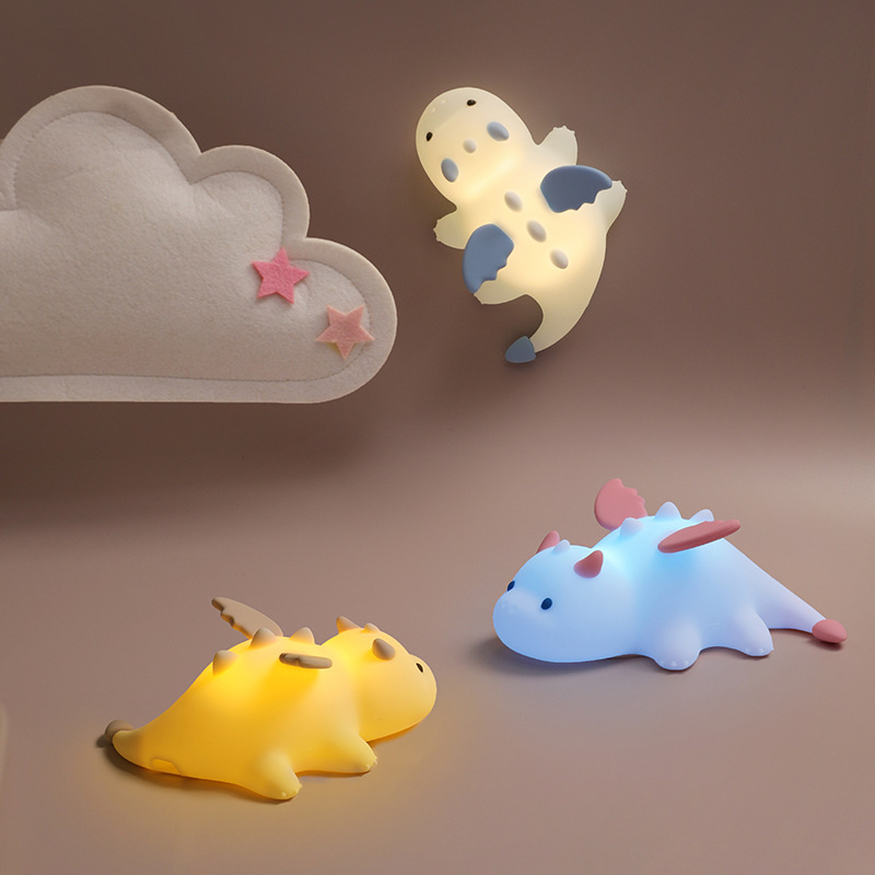 Huggwaii Squishy Silicone Cute Baby Dragon LED Night Light - Perfect Gift for Kids and Girls