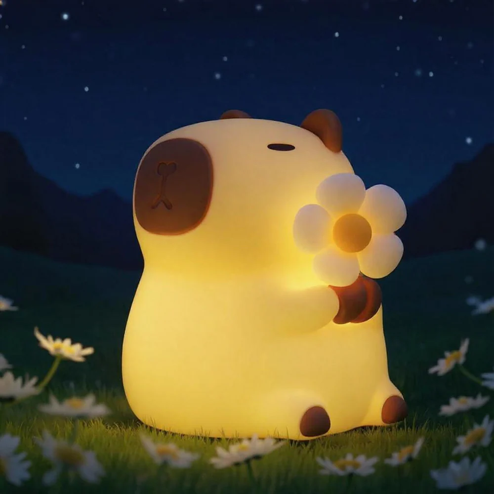Huggwaii Sleeping Capybara Breathing Squishy Silicone Companion Sound LED Night Light Perfect Gift