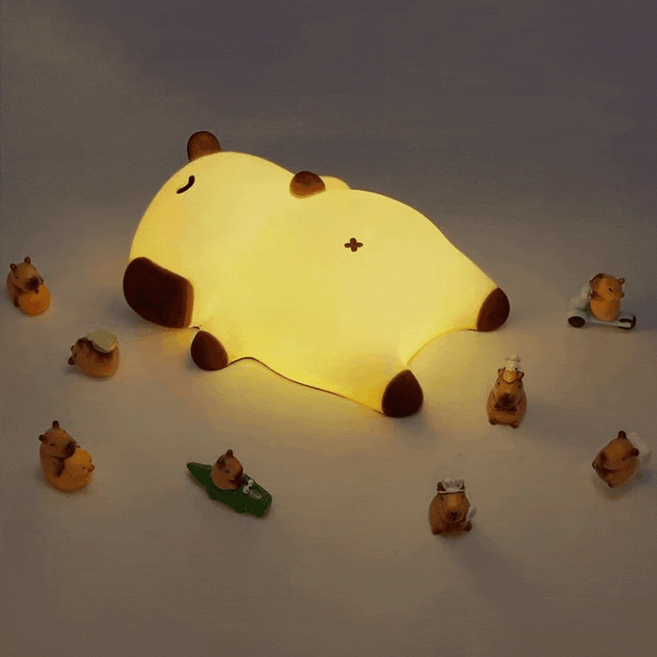 Huggwaii Sleeping Capybara Breathing Squishy Silicone Companion Sound LED Night Light Perfect Gift