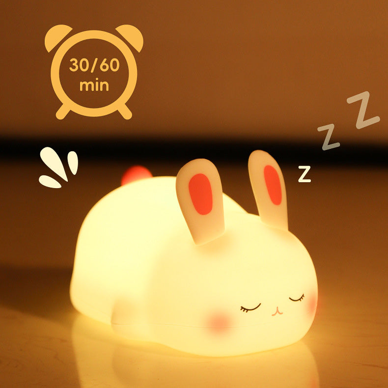 Huggwaii Squishy Silicone Cute Lying Bunny LED Night Light - Perfect Gift for Kids and Girls