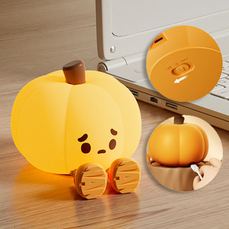 Huggwaii Pumpkin Night Light LED Squishy Silicone Tap Lamp Best Gift for Baby and Girl
