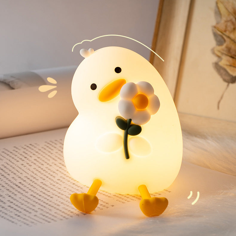 Huggwaii Squishy Silicone Duck Flower LED Night Light - Perfect Gift for Kids and Girls