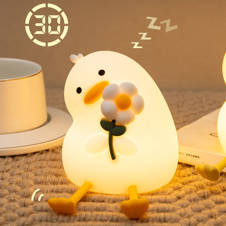 Huggwaii Squishy Silicone Duck Flower LED Night Light - Perfect Gift for Kids and Girls