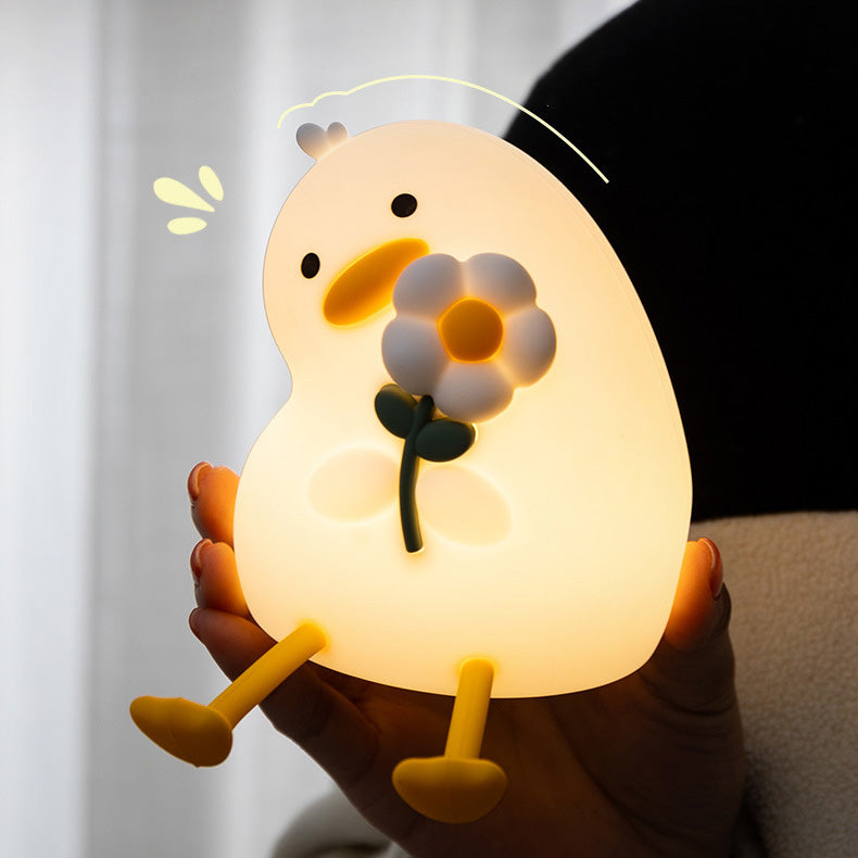 Huggwaii Squishy Silicone Duck Flower LED Night Light - Perfect Gift for Kids and Girls
