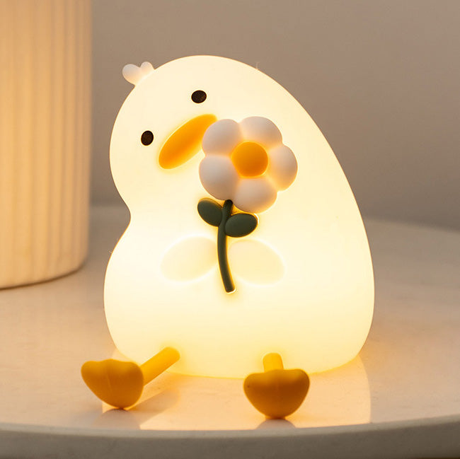 Huggwaii Squishy Silicone Duck Flower LED Night Light - Perfect Gift for Kids and Girls