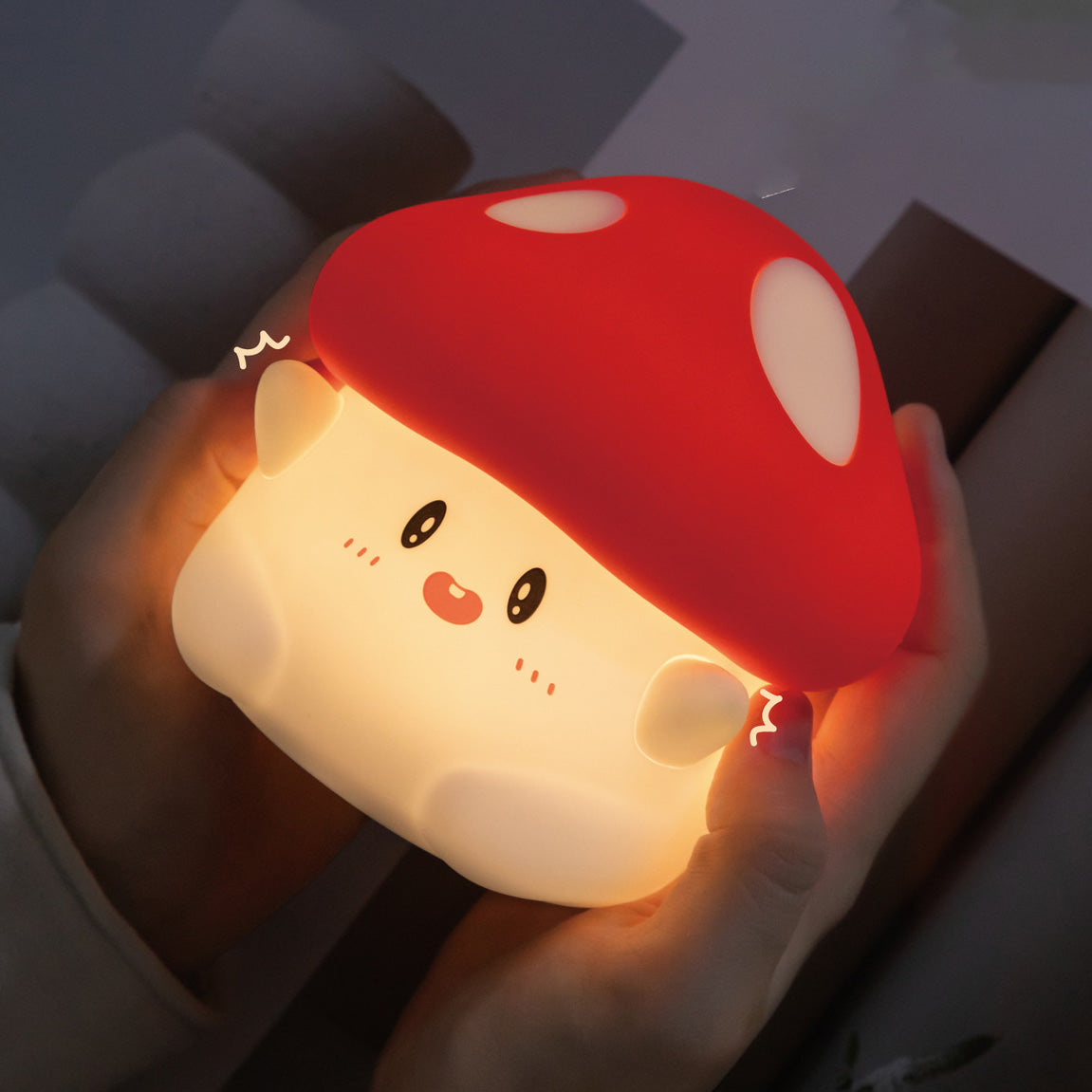 Huggwaii Squishy Silicone Adorable Mushroom LED Night Light - Perfect Gift for Kids and Girls