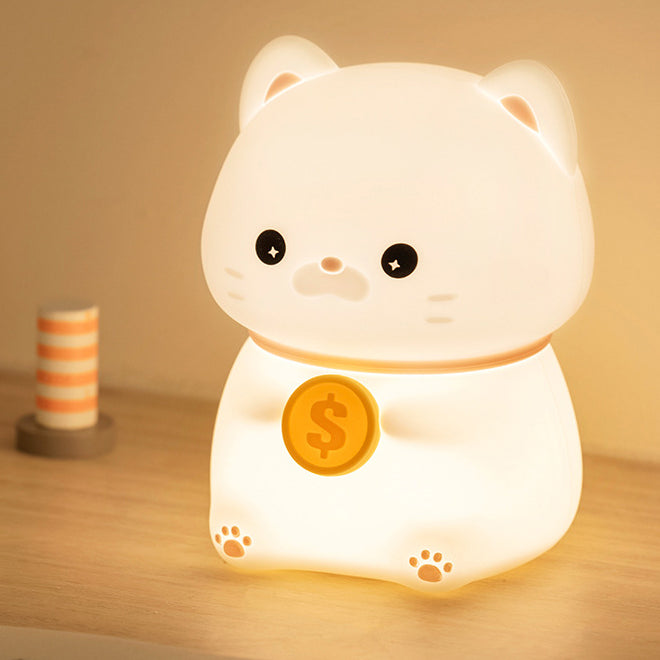 Huggwaii Squishy Silicone Kitten with Coin LED Night Light - Perfect Gift for Kids and Girls