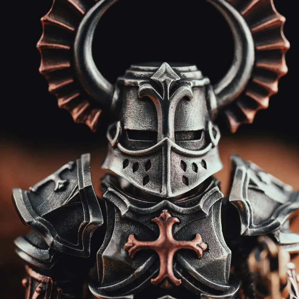 Crusader Figurine Detachable Bronze Bull-Helm Knight Statue Set
