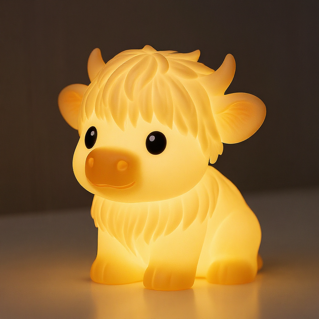 Huggwaii Highland Cow Silicone Squishy LED Night Light - Perfect Gift for Kids and Girls